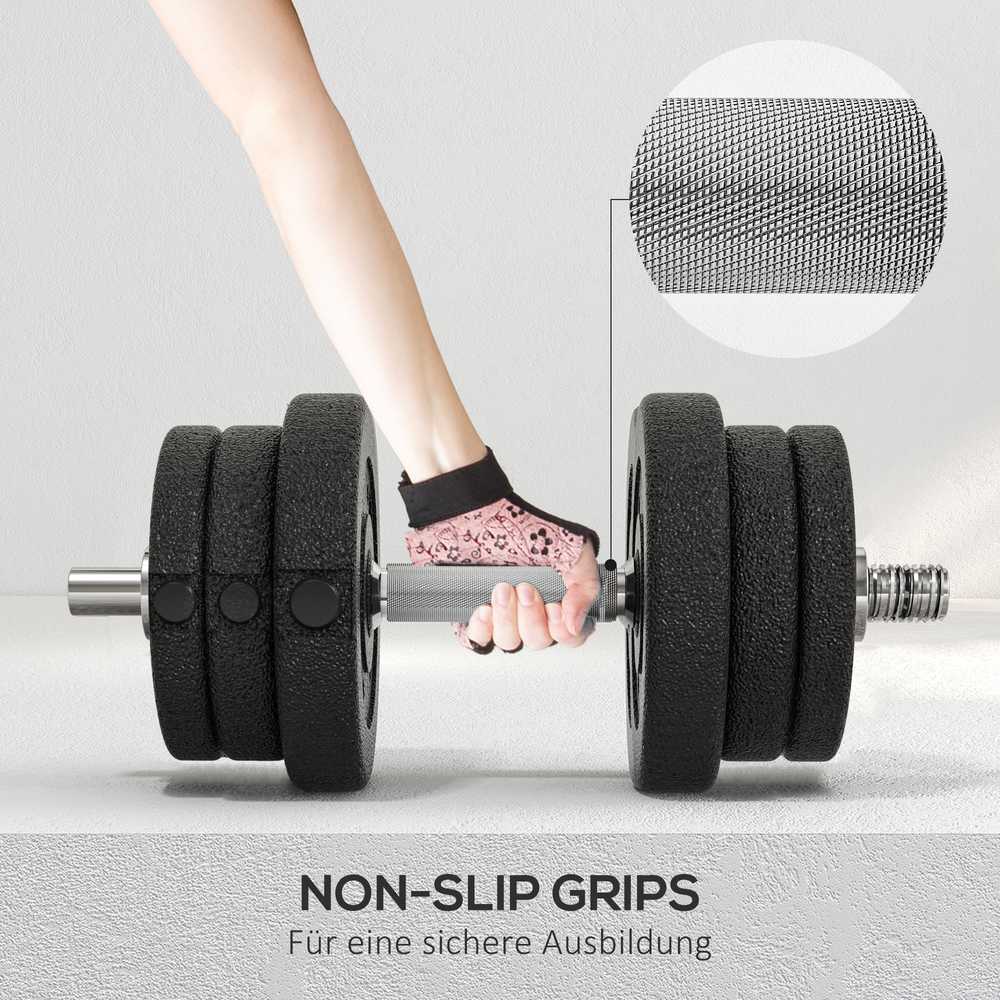 HOMCOM 25KG hantelių rinkinys su svorio diskais, skirtas namams, biurui ir sporto salei, plienas/dirbtinė oda, juodas, jėgos treniruotėms