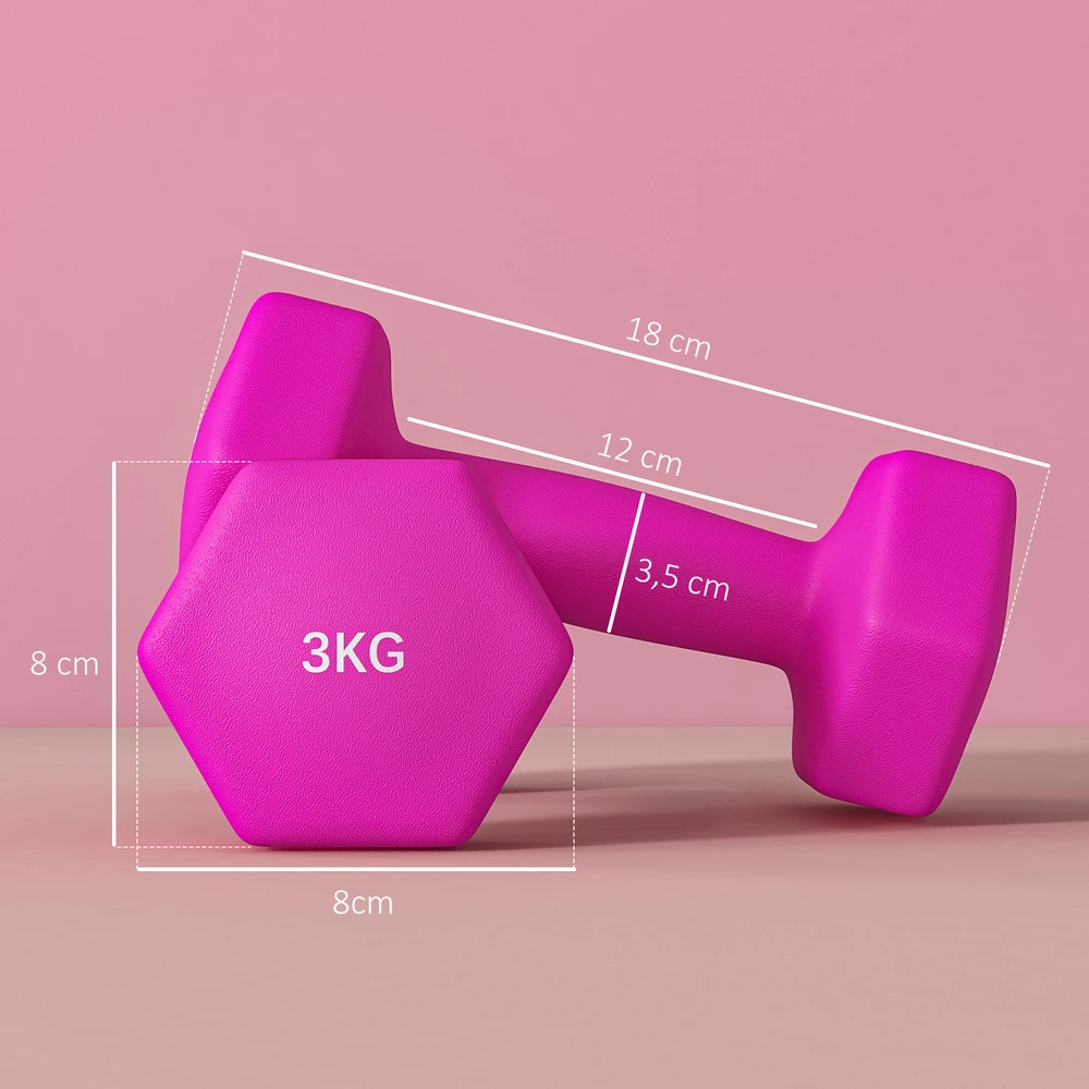 SPORTNOW 2 hantelių rinkinys 2 x 3kg hantelių rinkinys, šešiakampių hantelių rinkinys, pritaikytas grindims, skirtas jėgos treniruotėms namuose, rožinės spalvos
