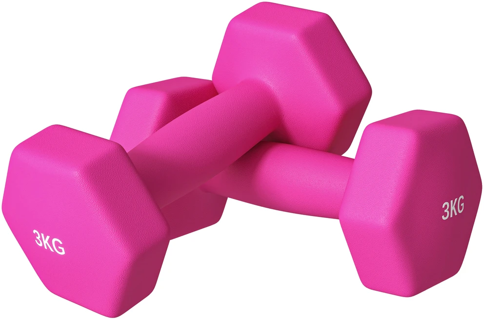 SPORTNOW 2 hantelių rinkinys 2 x 3kg hantelių rinkinys, šešiakampių hantelių rinkinys, pritaikytas grindims, skirtas jėgos treniruotėms namuose, rožinės spalvos