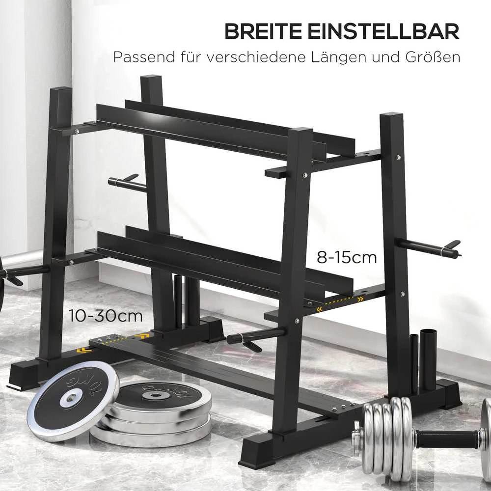 SPORTNOW hantelių stovas 3 lygių iki 200 kg, plieno, juodas, 131x75x80 cm