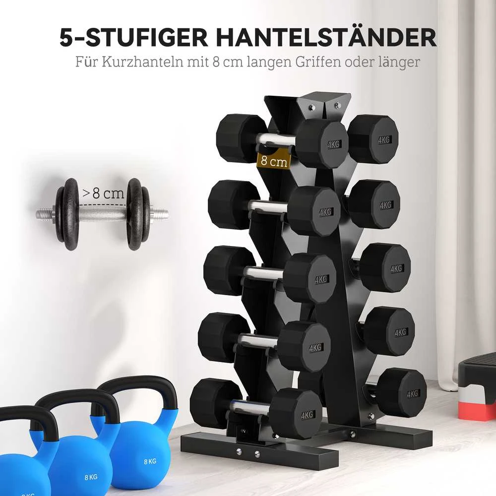 SPORTNOW hantelių stovas, 10 hantelių stovas, 5 pakopų hantelių lentyna, hantelių stovas iki 100 kg
