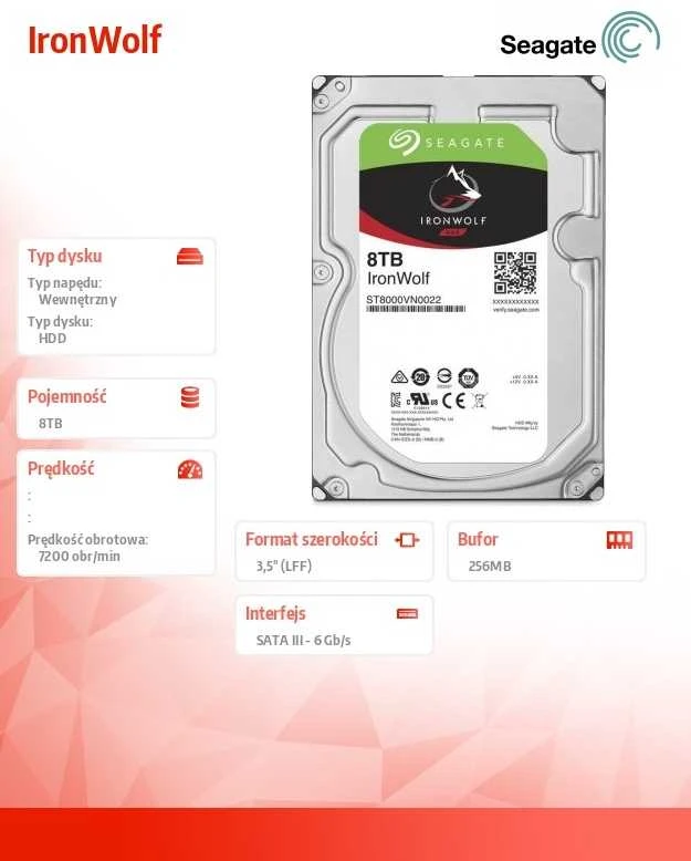 „SEAGATE NAS HDD 8TB IronWolf 7200rpm 6Gb/s SATA 256MB cache 8,9cm 3,5inch 24x7“ skirtas NAS ir RAID Rackmount sistemoms, juodos spalvos