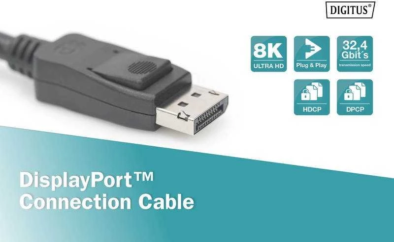 Assmann Electronic DIGITUS DisplayPort prijungimo kabelis DP M M 2,0 m su bloku Ultra HD 8K Vers. 1,3 1,4 mlrd