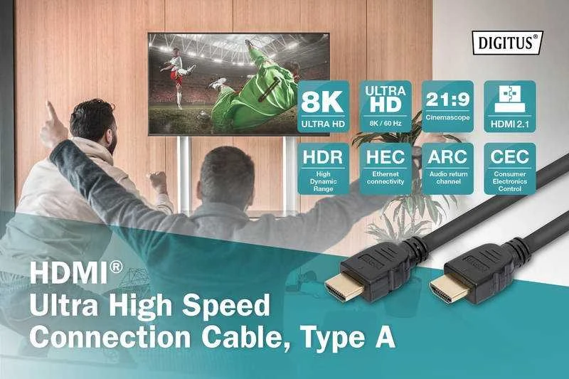Assmann Electronic Assmann elektroninis ASSMANN jungiamasis kabelis HDMI Ultra HighSpeed Ethernet 8K 60Hz UHD tipas HDMI A/HDMI A M/M 2m
