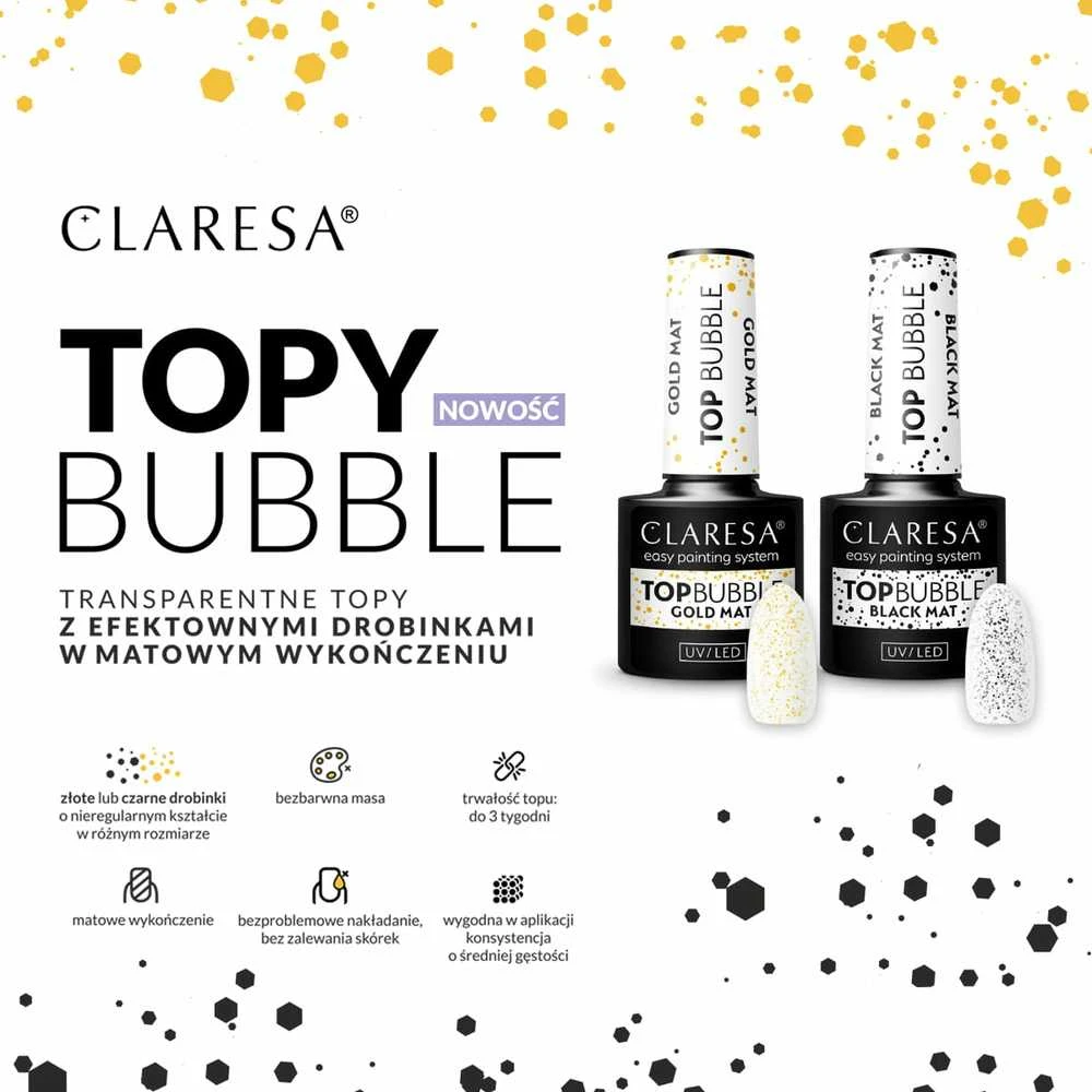 Activeshop Hibridinis nagų lakas Claresa Top Bubble Gold Matt, 5 ml
