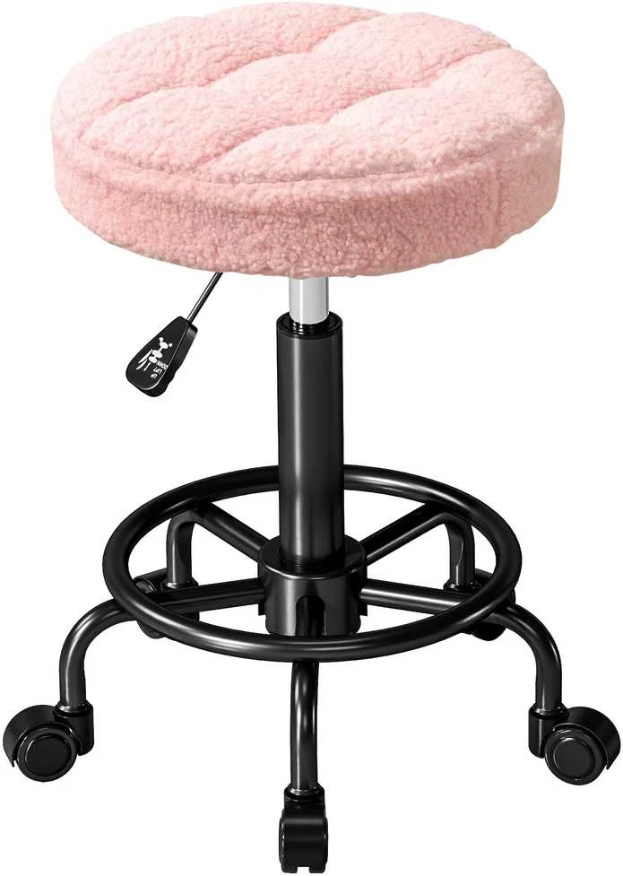 HOMCOM reguliuojamo aukščio kėdė su ratukais, besisukanti 360° kėdė 50-66 cm, darbo kėdė, biuro kėdė, kėdė biurui, salonui, masažui, SPA, rožinė