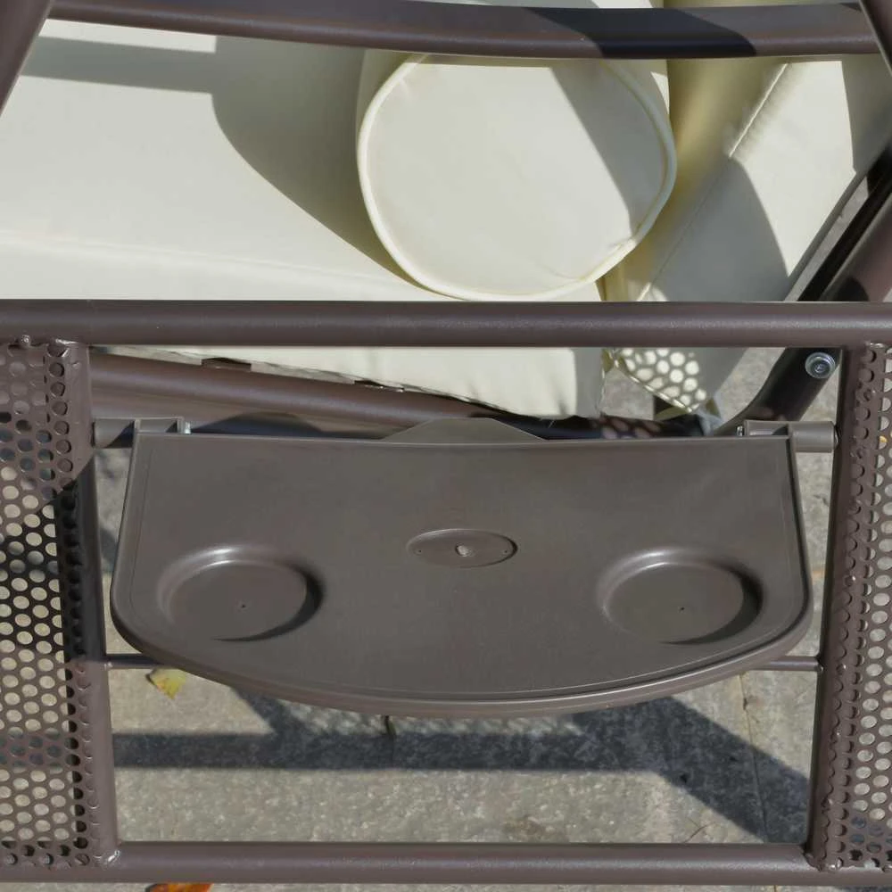 "Outsunny" dvivietės supynės "Hollywood" Jaukios sodo supynės su stogeliu nuo saulės, pagalvėlėmis ir dėže, metalas, poliesteris, smėlio spalvos, 162x118x173cm