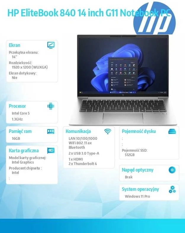 HP EliteBook 840 G11 - Ultra 5 125U | 14"-WUXGA-400N | 16GB | 512GB | Win11 Pro