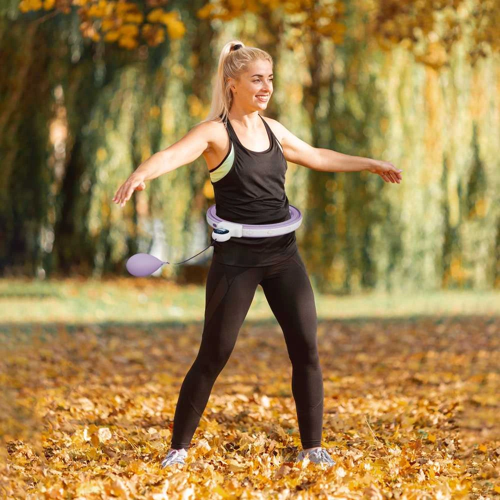 SPORTNOW išmanusis hula hoop lankas suaugusiems su svoriu, kamuoliuku ir skaitikliu, 16 dalių (76-113 cm), reguliuojamas, tylus, lieknėjimo įranga, „Infinity“ hula hoop, violetinės spalvos