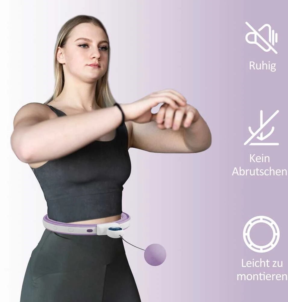 SPORTNOW išmanusis hula hoop lankas suaugusiems su svoriu, kamuoliuku ir skaitikliu, 16 dalių (76-113 cm), reguliuojamas, tylus, lieknėjimo įranga, „Infinity“ hula hoop, violetinės spalvos