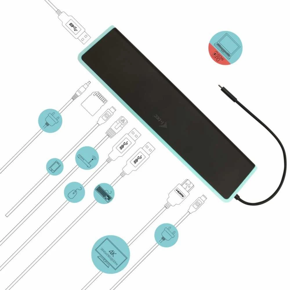 I-TEC USB-C metalinis ergonomiškas 4K 3x Ekrano prijungimo stotelė su PD 100 W
