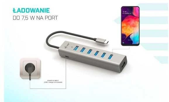 I-TEC USB-C įkrovimo metalinis HUB 7 prievadas be maitinimo adapterio