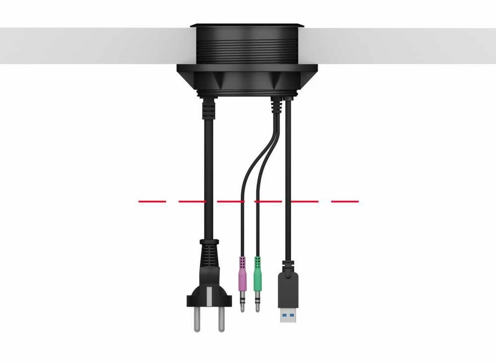 ICY BOX stalo stebulė 4x USB 3.0 Type-A su garso įvestimi/išvestimi ir Schuko Socket CEE 7/3 skersmens 80 mm Juodas
