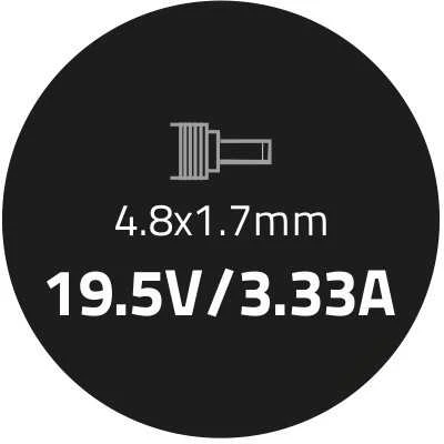 QOLTEC 50050 Nešiojamas kompiuteris AC maitinimo adapteris 65W 19.5V 3.33A 4.8x1.7 +maitinimo laidas