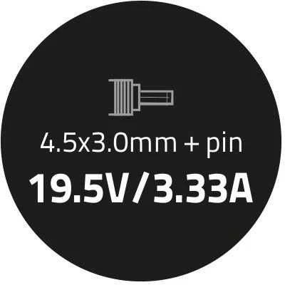 QOLTEC 50051 Nešiojamas kompiuteris AC maitinimo adapteris 65W 19.5V 3.33A 4.5x3.0+pin +maitinimo laidas