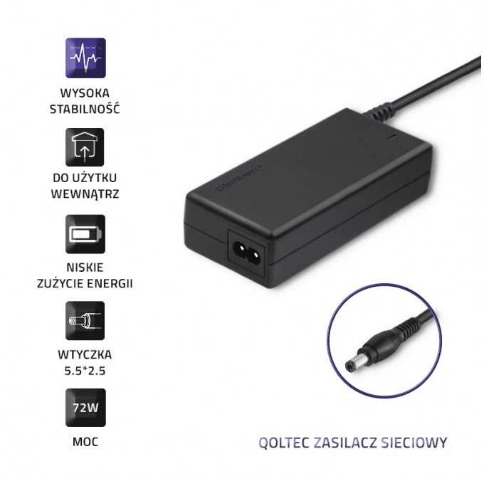 QOLTEC 51107 Universalus kintamosios srovės adapteris 72W 12V 6A 5.5 2.5 + maitinimo laidas