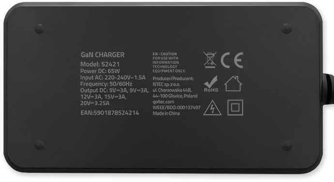 Įkroviklis nešiojamam kompiuteriui Qoltec 52421 65W 5-20V 3.25A