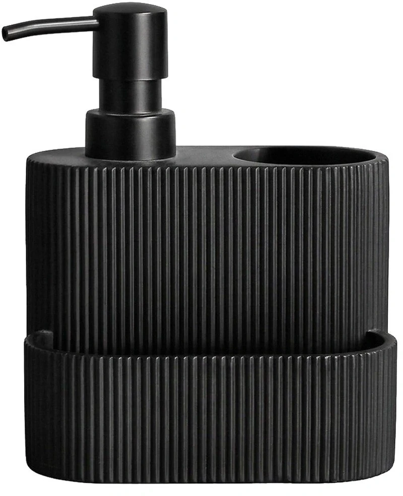 5five Simply Smart Indų ploviklio dozatorius su kempinės ir šepetėlio laikikliu, 250 ml, juodas, 13 × 10 × 16 cm