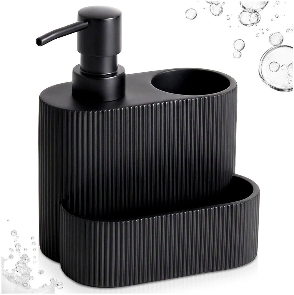 5five Simply Smart Indų ploviklio dozatorius su kempinės ir šepetėlio laikikliu, 250 ml, juodas, 13 × 10 × 16 cm