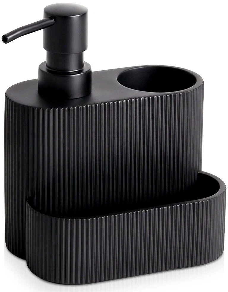 5five Simply Smart Indų ploviklio dozatorius su kempinės ir šepetėlio laikikliu, 250 ml, juodas, 13 × 10 × 16 cm