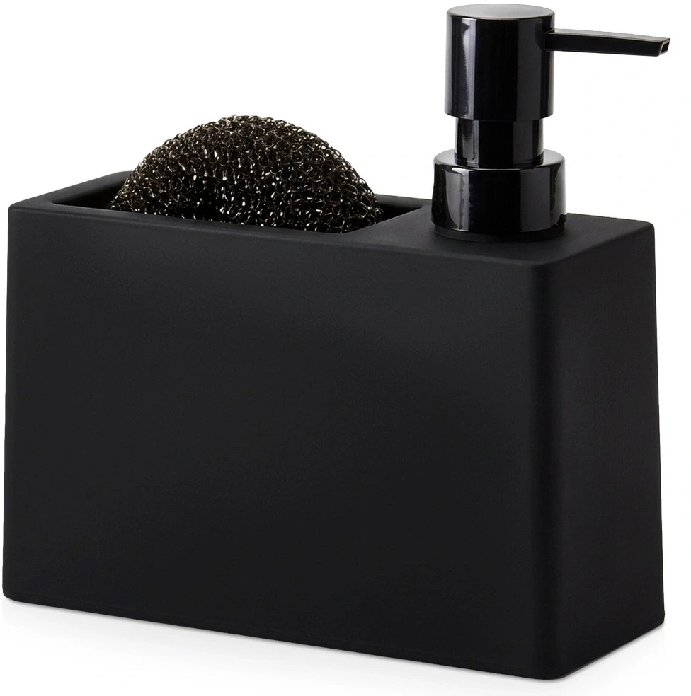 Mondex Indų ploviklio dozatorius su kempinės laikikliu, juodas, 16,5 × 6 × 16 cm