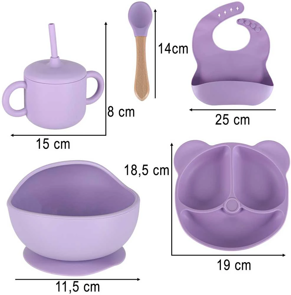 Vaikiškų silikoninių įrankių rinkinys 8 vnt violetinės spalvos