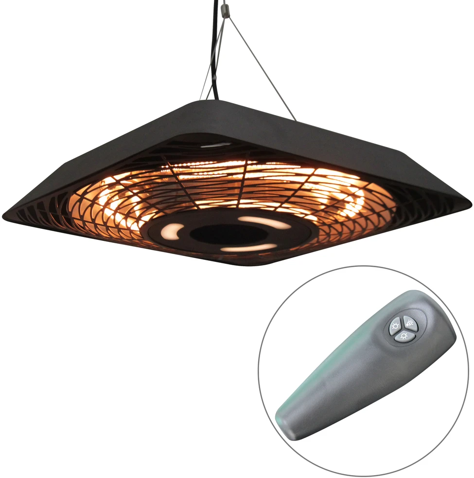 Outsunny lubinis šildytuvas 800W/1200W/2000W, 5 režimai, IP45 elektrinis šildytuvas su nuotolinio valdymo pulteliu, LED lempute, aliuminis, stiklas, juodas, 45 x 45 x 10 cm