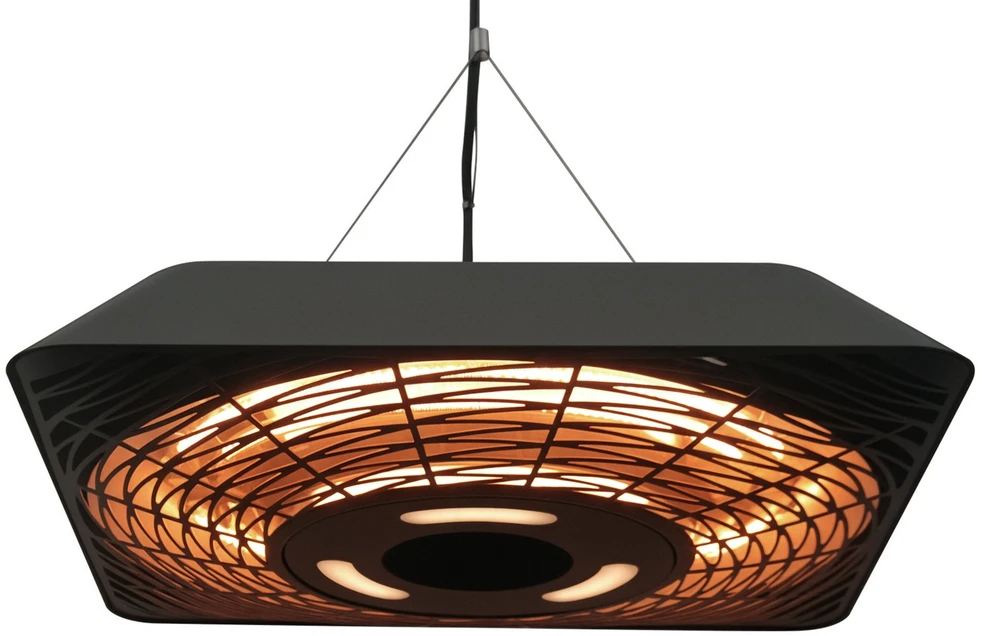 Outsunny lubinis šildytuvas 800W/1200W/2000W, 5 režimai, IP45 elektrinis šildytuvas su nuotolinio valdymo pulteliu, LED lempute, aliuminis, stiklas, juodas, 45 x 45 x 10 cm