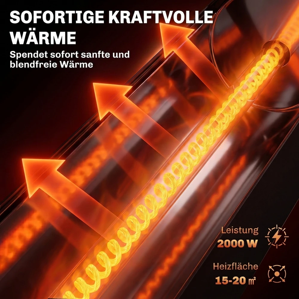 Infraraudonųjų spindulių šildytuvas 2000 W, su svyravimo funkcija, juodas, 29,5 × 29,5 × 84 cm