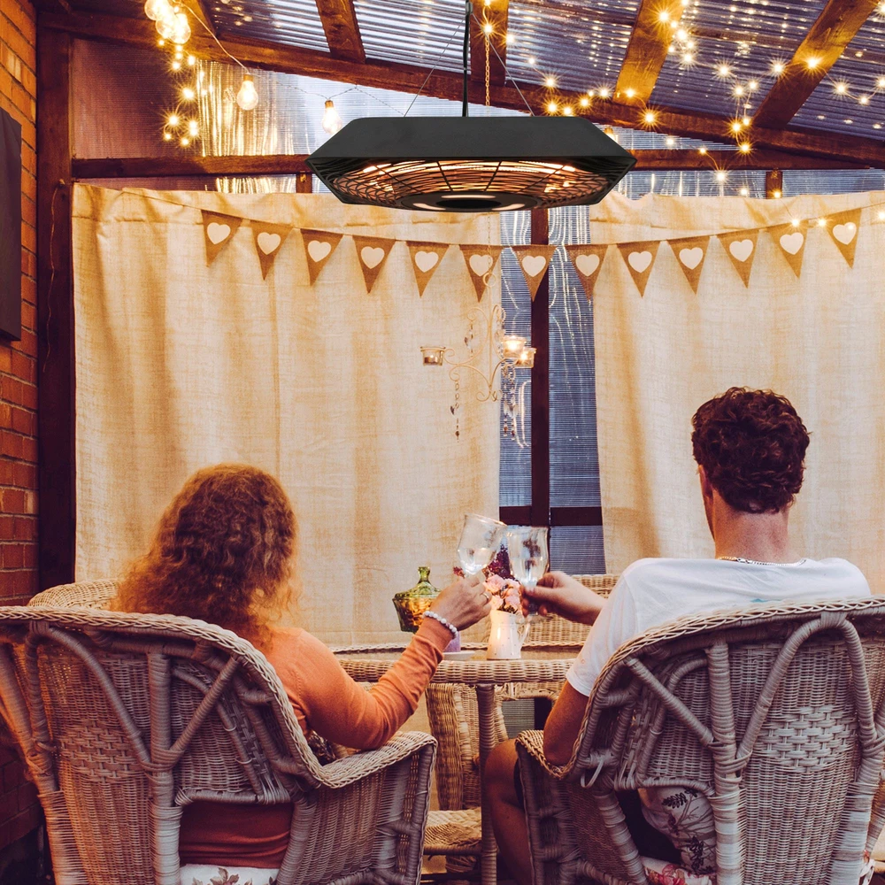 Outsunny lubinis šildytuvas 800W/1200W/2000W, 5 režimai, IP45 elektrinis šildytuvas su nuotolinio valdymo pulteliu, LED lempute, aliuminis, stiklas, juodas, 45 x 45 x 10 cm