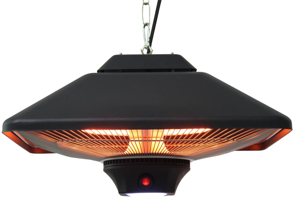 Outsunny terasos šildytuvas, montuojamas prie lubų, su nuotolinio valdymo pultu ir LED apšvietimu, 2000 W, 43x43x25 cm
