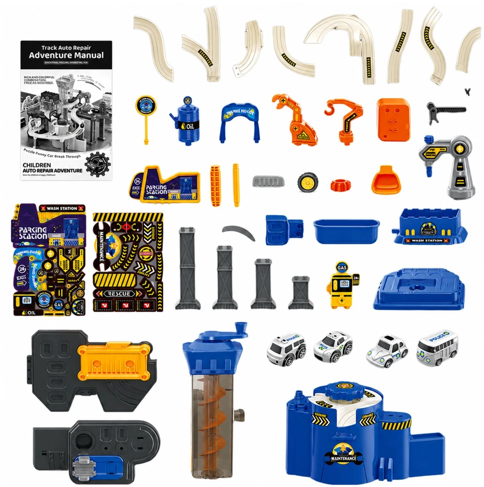 Lean Toys Interaktyvus automobilių garažas su trasa, mėlynas, 52 × 36 × 46 cm, 8 automobiliai