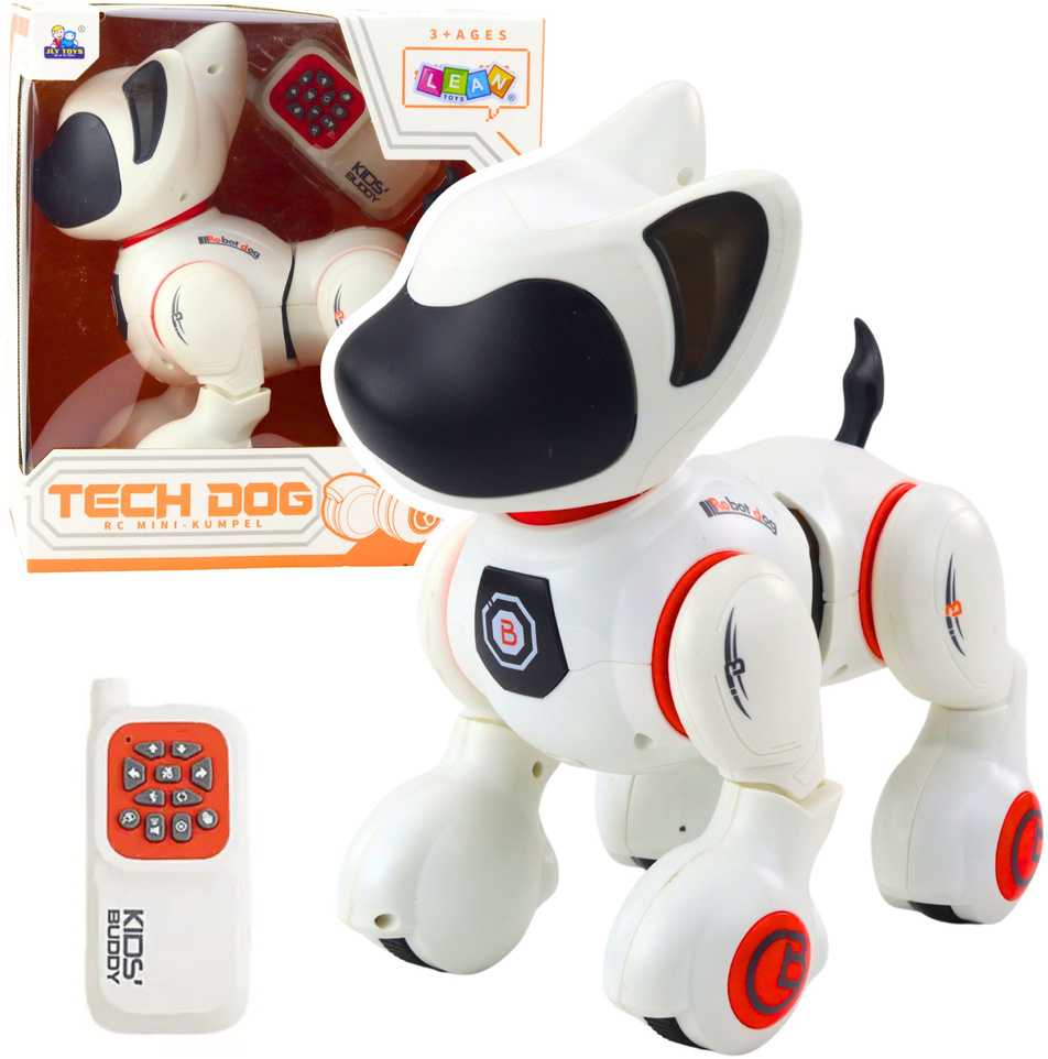 Lean Toys Interaktyvus robotas-šuo su nuotoliniu valdymu, baltas ir oranžinis