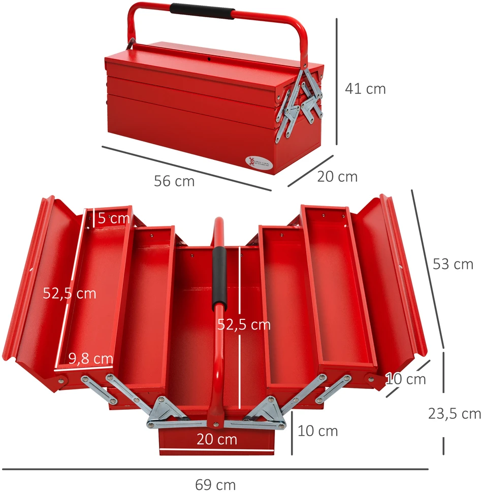 Durhand Metalinė įrankių dėžė 5 skyriai su vyriais plieninė (SPCC) raudona 57 x 21 x 41 cm