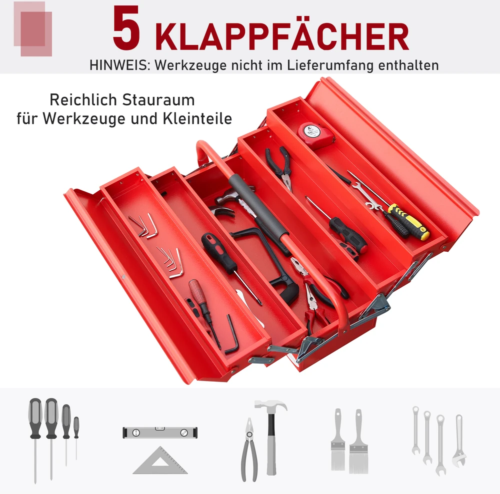 Durhand Metalinė įrankių dėžė 5 skyriai su vyriais plieninė (SPCC) raudona 57 x 21 x 41 cm