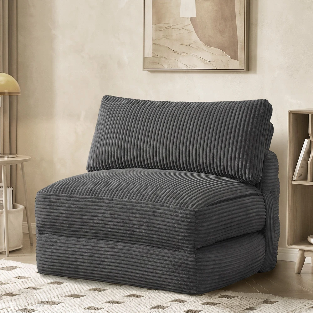 Songmics Išlankstomas miegamasis fotelis su pagalve, švino pilkas, 89 × 89 × 78 cm / 89 × 195 × 43 cm