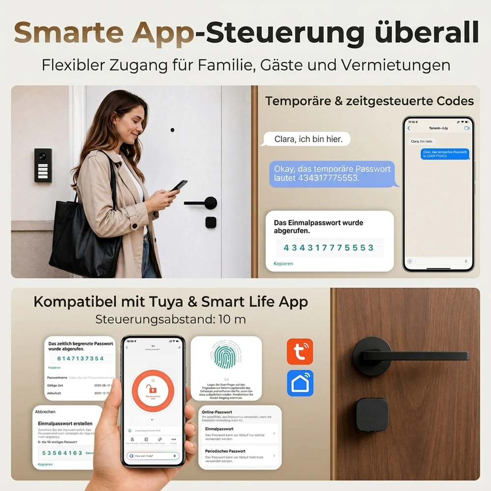 Išmanusis durų cilindras su pirštų atspaudų skaitytuvu ir Bluetooth, juodas / sidabrinis, 4,2 × 4,2 × 16 cm