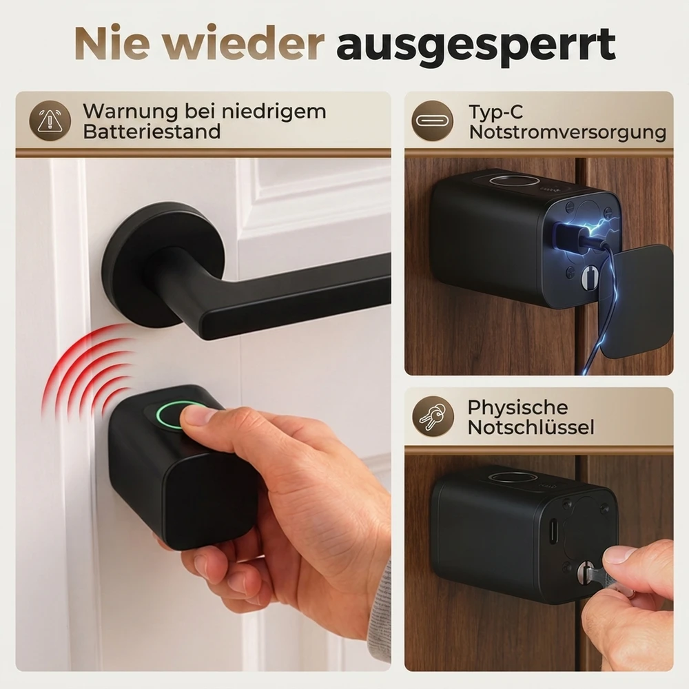 Išmanusis durų cilindras su pirštų atspaudų skaitytuvu ir Bluetooth, juodas / sidabrinis, 4,2 × 4,2 × 16 cm