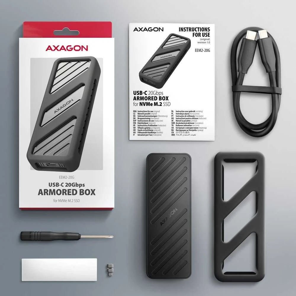 AXAGON USB-C 20Gbps - M.2 NVMe SSD Šarvuota dėžutė | EEM2-20G