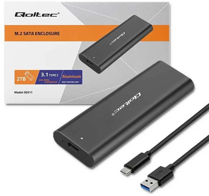 QOLTEC 50311 korpusas, skirtas M.2 SATA SSD / NGFF / C tipo USB