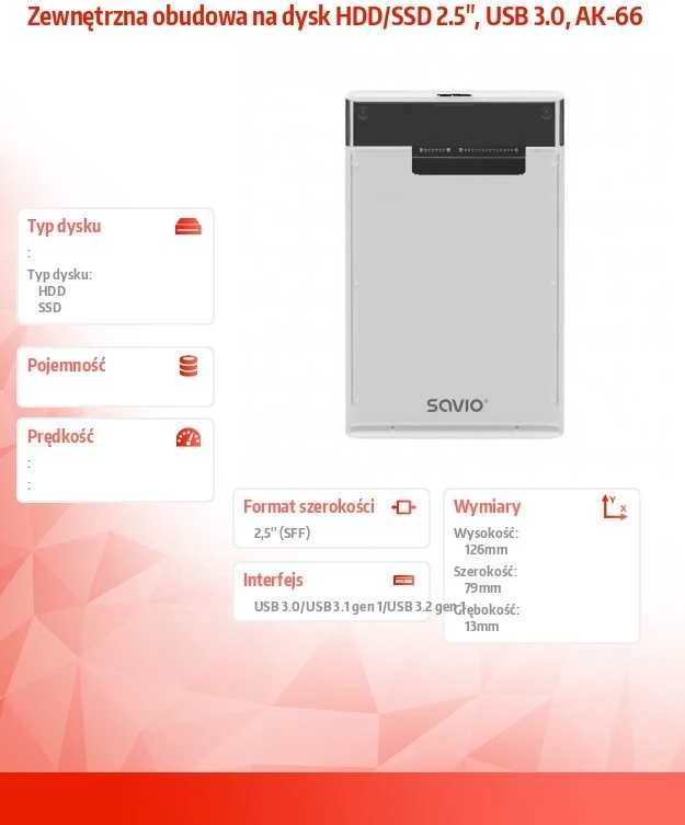 Išorinis Korpusas - Savio 2.5" USB 3.0 SSD Skaidrus