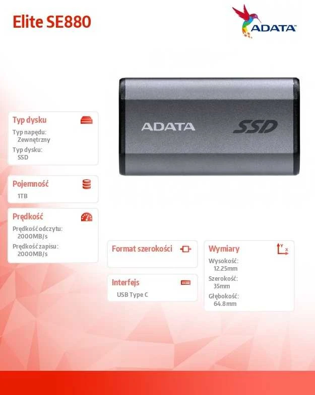 Kietasis diskas Adata SE880 1TB SSD
