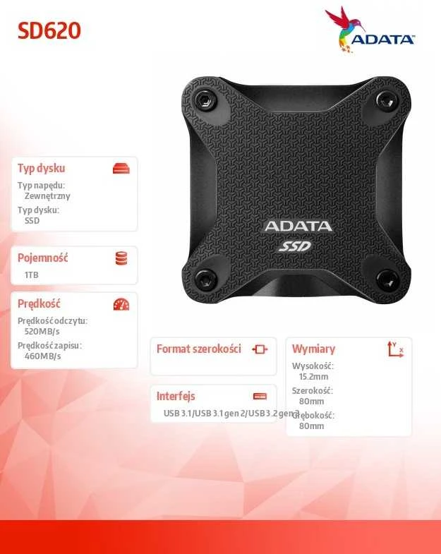 ADATA SD620 Išorinis kietasis diskas SSD 1TB Juodas