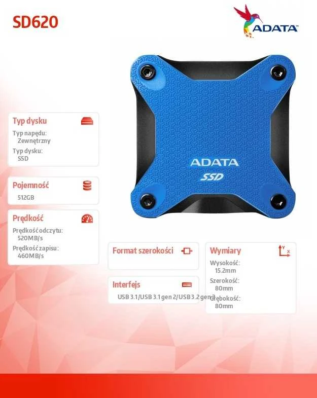 Išorinis kietasis diskas - Adata SD620 512 GB Mėlynas
