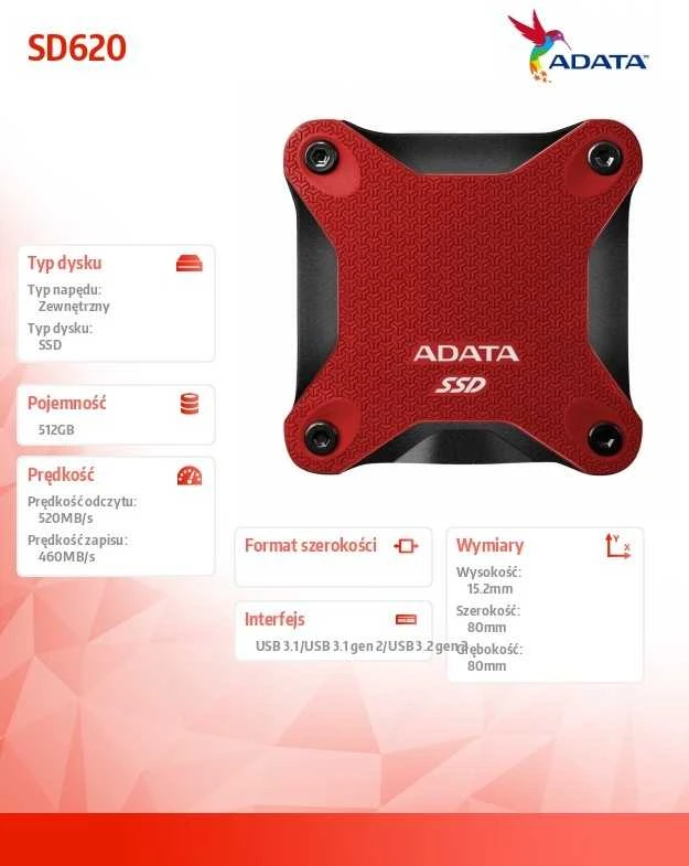 ADATA | Išorinis kietasis diskas SSD | SD620 | 512 GB | Solid-state drive sąsaja USB 3.2 Gen 2