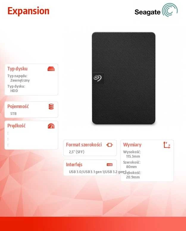 SEAGATE Išorinis kietasis diskas HDD Expansion Portable (2.5'/5TB/ USB 3.0/ RMN SRD0NF1)
