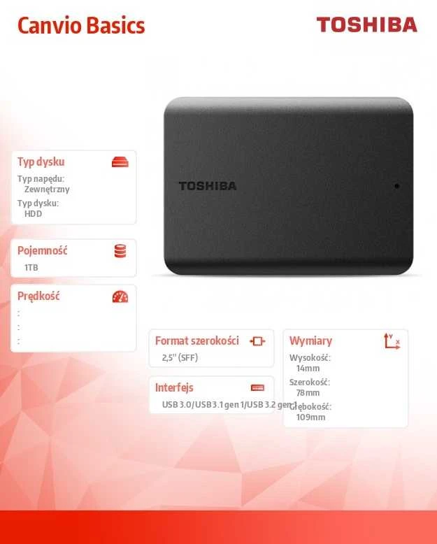 Kietasis diskas HDD Toshiba Canvio Basics 1 TB, 2.5"