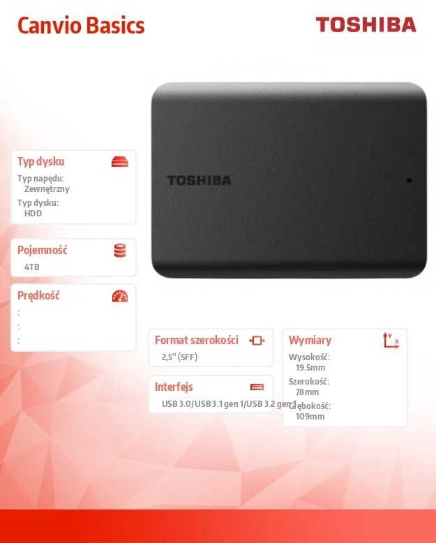 Toshiba CANVIO PAGRINDAI | HDTB540EK3CA | 4000 GB | 2,5" | USB 3.2 Gen1 | Juodas