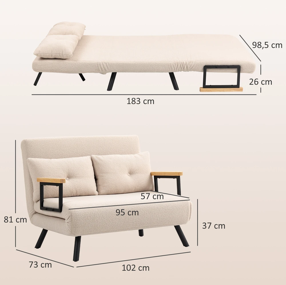 Išskleidžiamas fotelis su 5 padėčių atlošu ir plieniniu rėmu, smėlinis, 102 × 73 × 81 cm