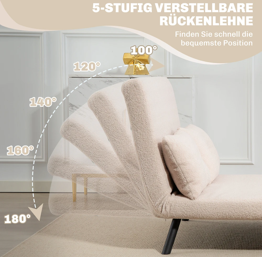 Išskleidžiamas fotelis su 5 padėčių atlošu ir plieniniu rėmu, smėlinis, 102 × 73 × 81 cm